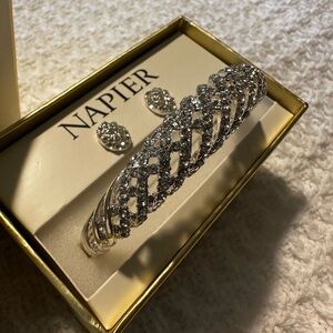 Napier Silver Braided Bracelet with Crystal Accents